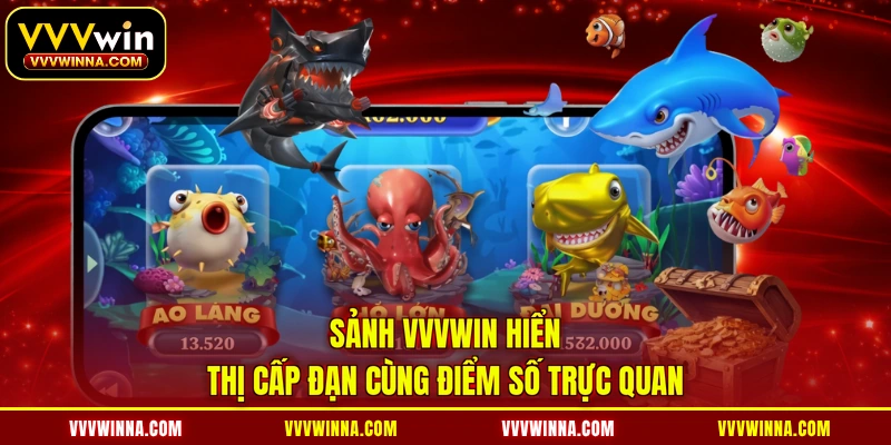 Sảnh VVVWIN hiển thị cấp đạn cùng điểm số trực quan